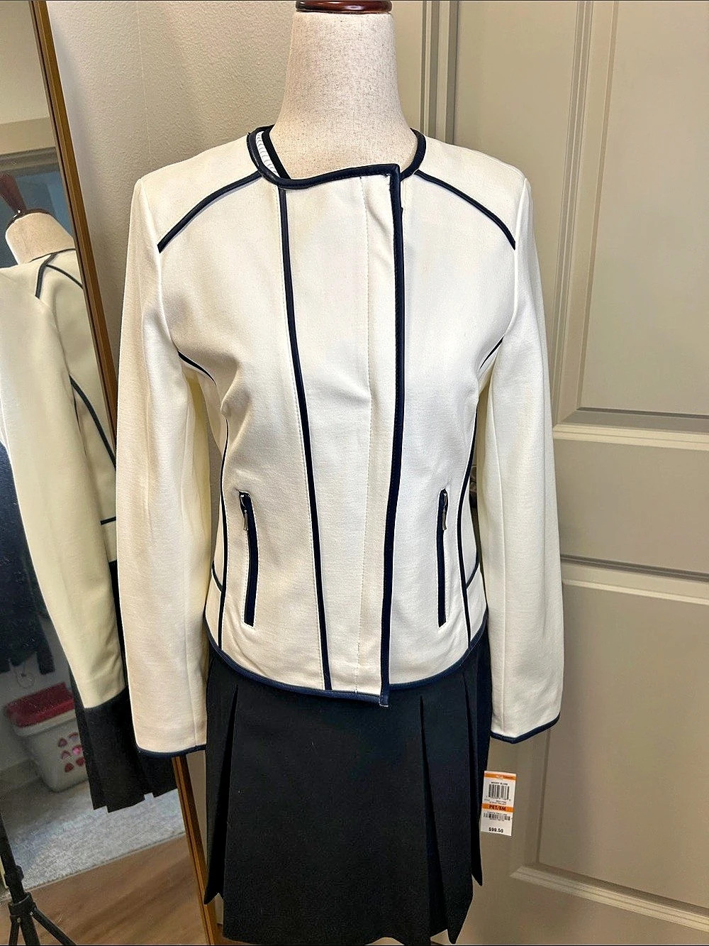 ✨ INC International Concepts White & Navy Contrast Full-Zip Jacket ✨